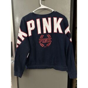 Victoria Secret PINK Sweatshirt Crewneck Women's Large Navy Blue Red Long Sleeve